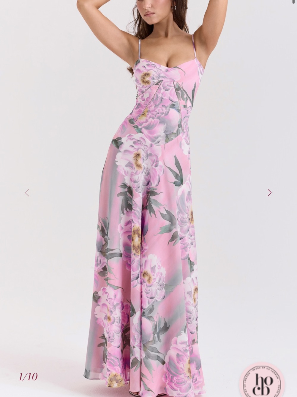 House of CB Pink Siren pink Floral lace back corset Maxi Dress